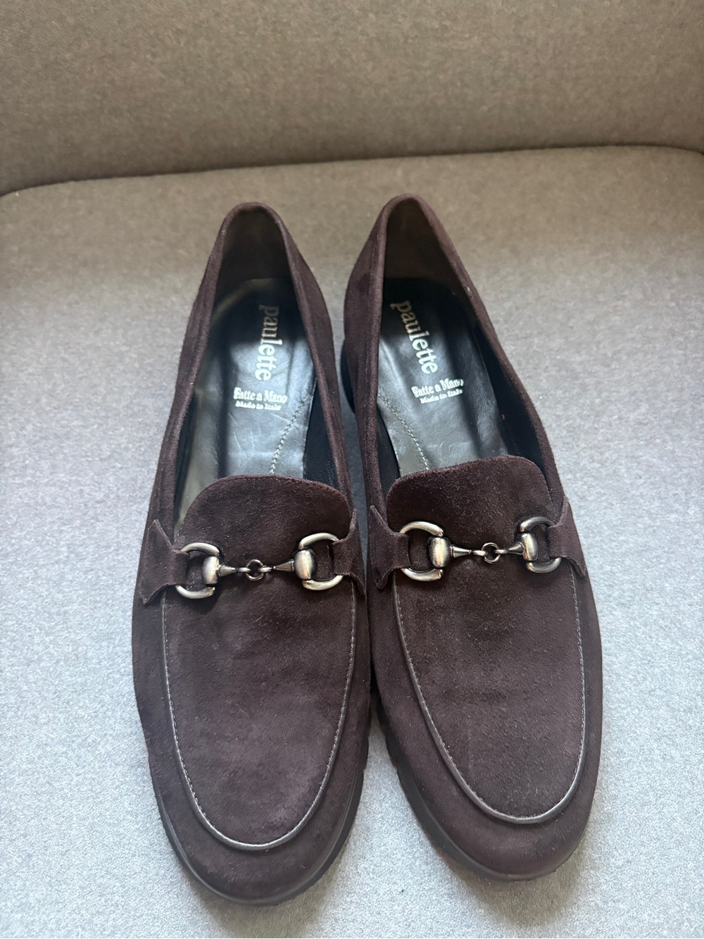 Italian Shoemakers Dark Brown Suede Loafers with Metal Horsebit